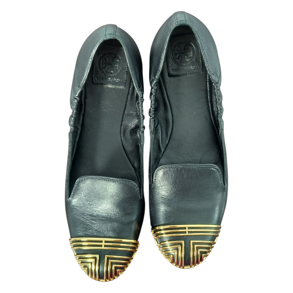 Tory Burch Charlee Loafer Ballet Flats Wmn's Sz 7.5 Black Leather Elastic Sides - Picture 5 of 14
